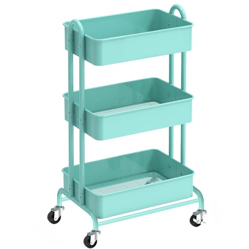 3-Tier Metal Rolling Storage Cart Heavy Duty Utility Cart Organizer with Lockable Wheels Black