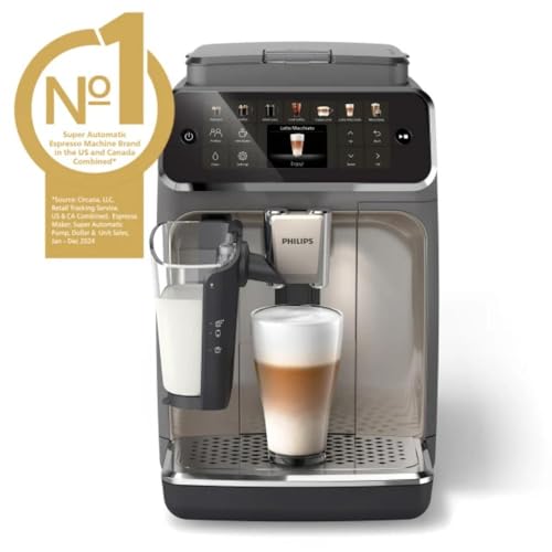 PHILIPS 4400 Series Fully Automatic Espresso Machine – 12 Hot & Iced Coffees, Quick-to-Clean LatteGo Milk System, SilentBrew, QuickStart, Ceramic Grinder, Black Chrome (EP4444/90)