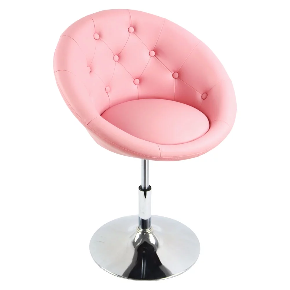 FURWOO Fashion PU Leather Round Tufted Back Tilt Swivel Accent Chair Height Adjustable Swivel with Diamond Backrest for Dining Chair Store Shop Beauty Salon Stool(Pink)