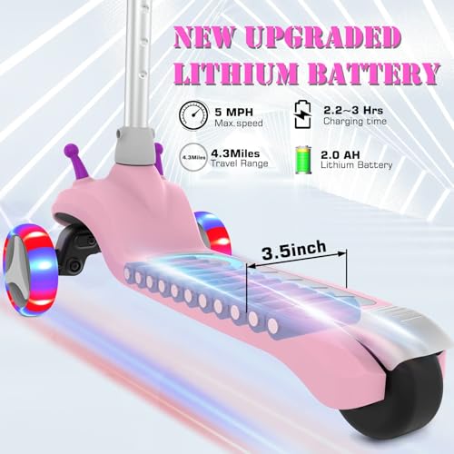 Electric Scooter for Kids Ages 3-8, Kids Electric Scooter, 3 Wheel Toddler Scooters with Flash Wheels and Widen Anti-Slip Deck, 3 Adjustable Height, 5 MPH Safe Speed, Gift for Boys and Girls