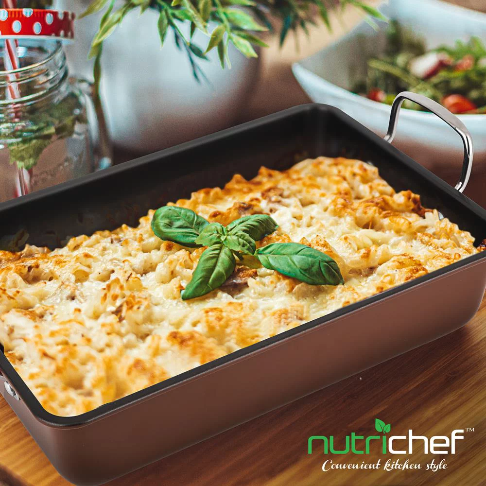 NutriChef Non-Stick Carbon  Roasting Steel Pan with Wire Handle