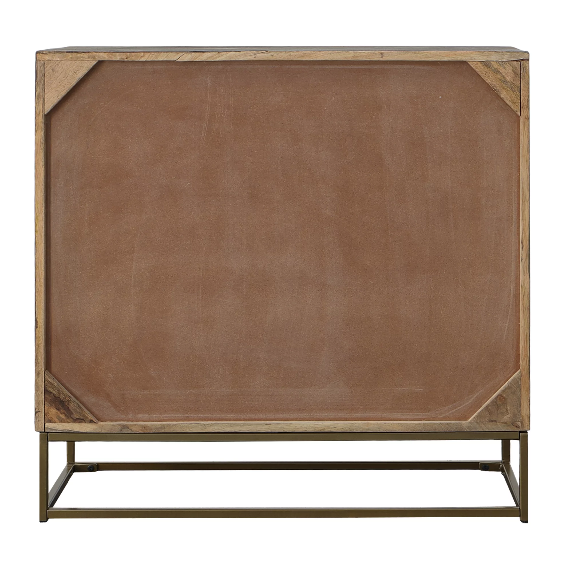 Roy 32 Inch 3 Drawer Mango Wood Dresser Chest, Rustic Bronze Metal Frame, Gray- Saltoro Sherpi