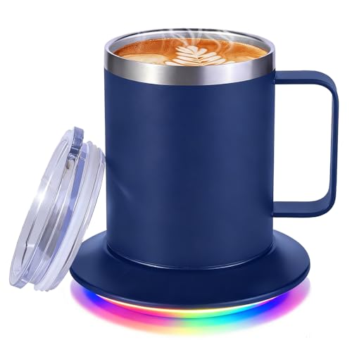 Heated Coffee Mug Warmer Set, 10H Auto Shut Off, 12oz USB Smart Electric Heated Mug for Office Home, for Friend Bithday Christmas (Black)