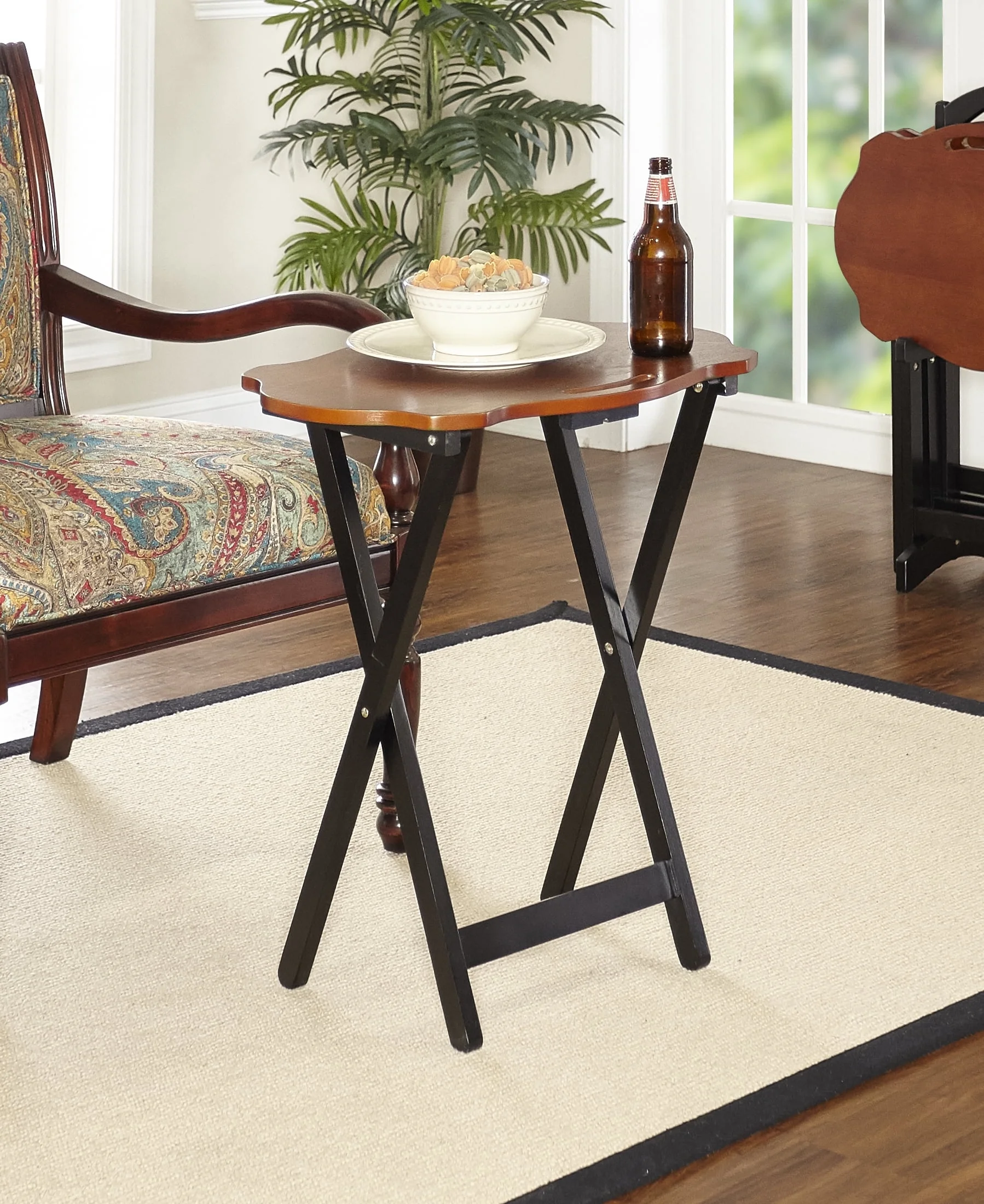 Powell Serpentine 5-Piece Indoor Folding Side Table, Snack, or TV Tray Set with Stand, 26