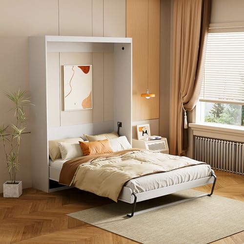 ROOMTEC Twin Size Murphy Wall Bed, White, Space-Saving Furniture Bed Frame for Bed Room,Guest Room,Home Office