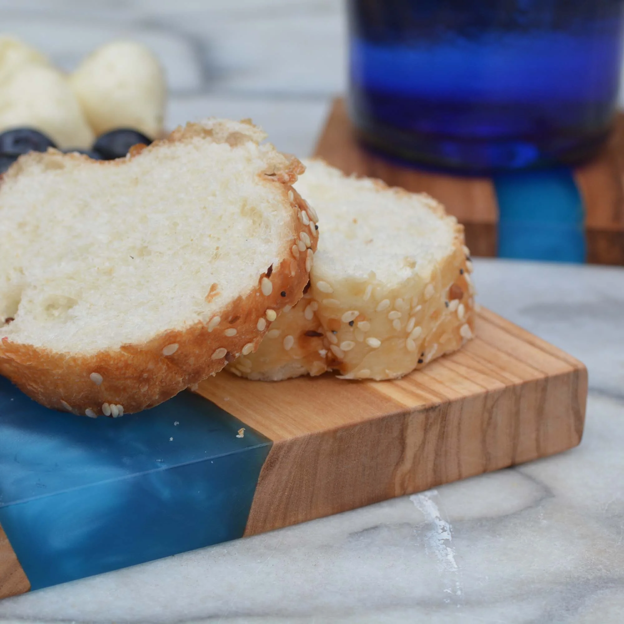 Olive Wood With Resin River Cheese Board | Charcuterie Board | Serving Tray (Blue)