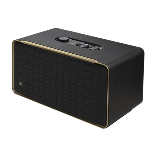 JBL Authentics 200 - Retro Style Smart Home Speaker with Built in Wi-Fi, Bluetooth and Voice Assistants, Alexa and Google Assistant, Multi-Room Playback, Automatic self tuning (Black/Gold)