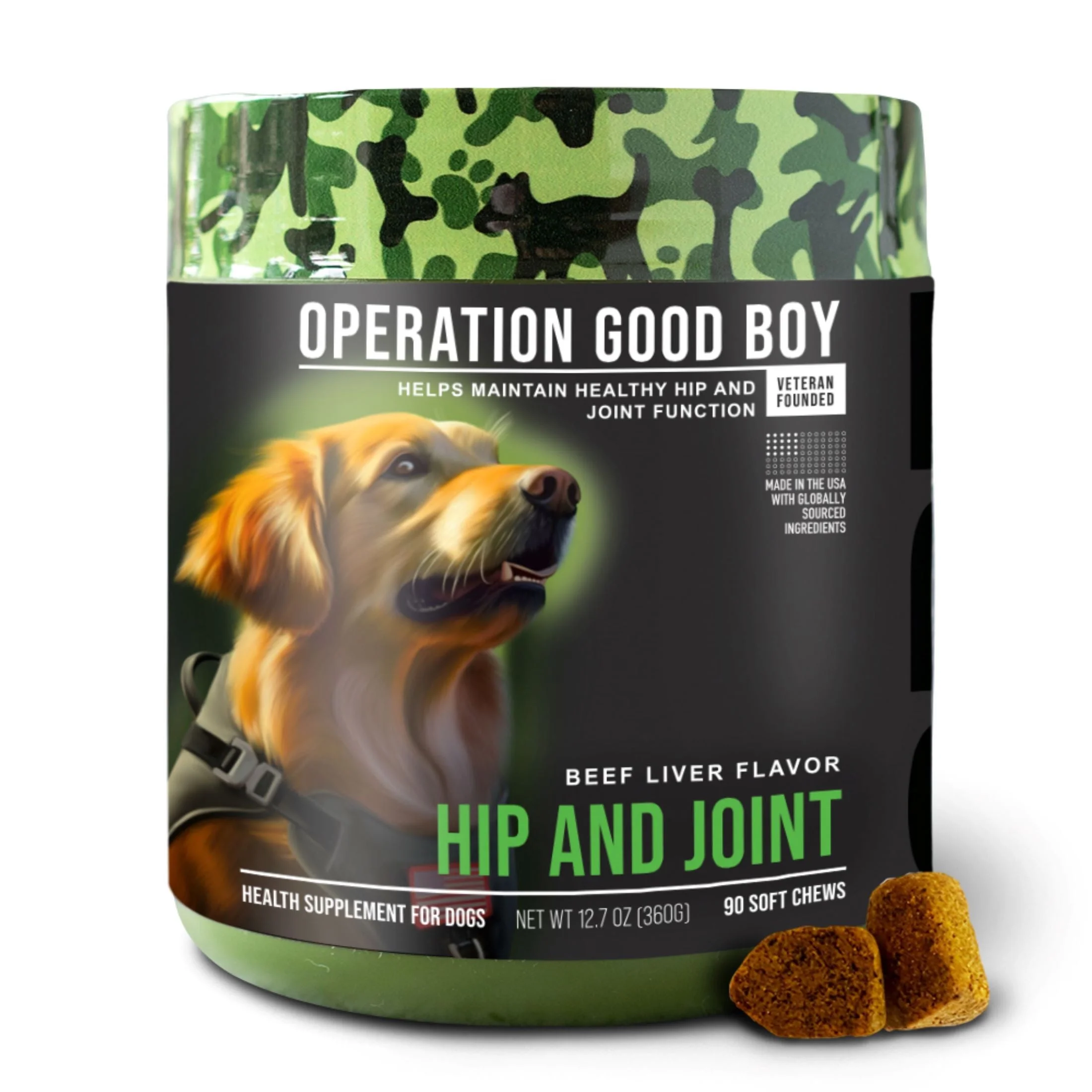 Operation Good Boy SRE: Hip & Joint Health Supplement for Dogs, Beef Liver Flavor, Ready to Eat, 90 Soft Chews, 12.7 oz Container