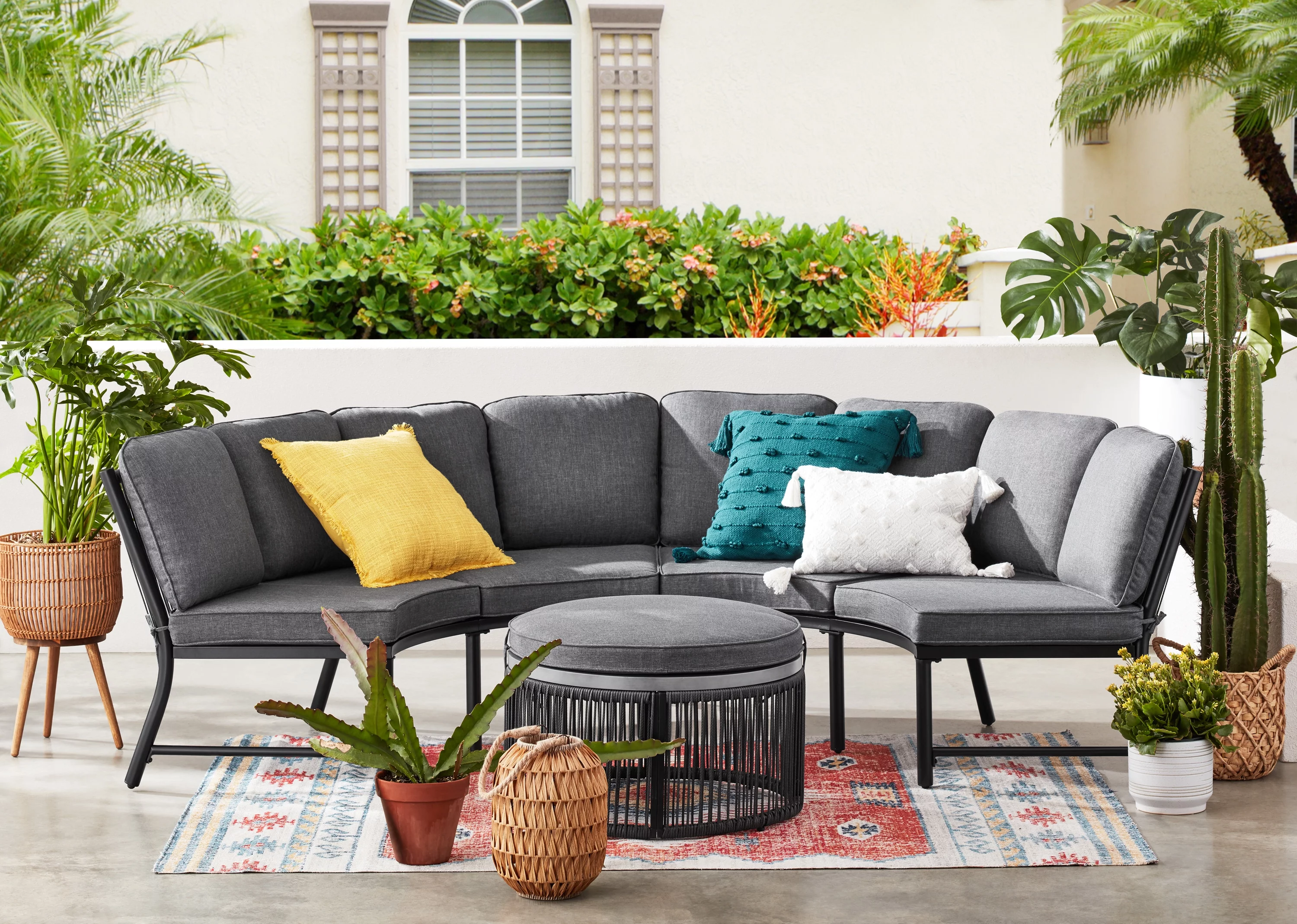 Mainstays Lawson Ridge 3-Piece Steel Curved Outdoor Sectional Set with Cushions, Gray