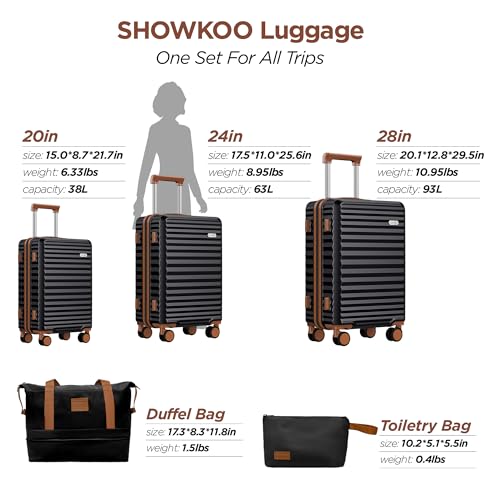 SHOWKOO Luggage Sets 3 Piece Hardside Expandable Suitcase with Double Spinner Wheels Tsa Lock, (Beige White, 5 piece set)