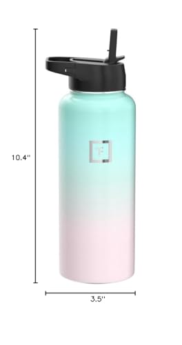IRON °FLASK Camping & Hiking Hydration Flask with 3 Lids - Stainless Steel, Double Walled & Vacuum Insulated Water Bottle - Leak Proof & BPA Free (Midnight Black, Straw - 40 oz)