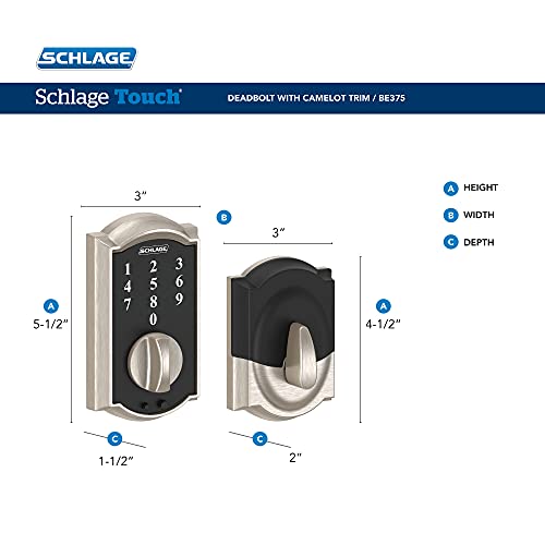 Schlage BE375 CEN 716 Touch Century Deadbolt, Electronic Keyless Entry Lock, Aged Bronze