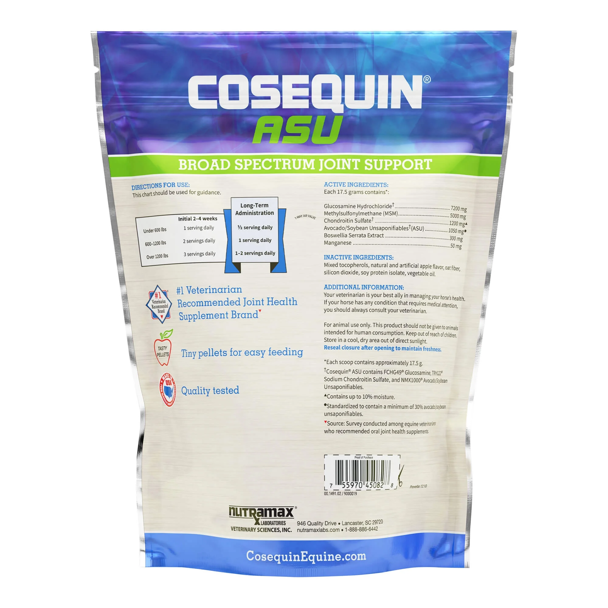 Cosequin Pellets with Glucosamine & Chondroitin ASU Joint Health Supplement for Horses, 1420g