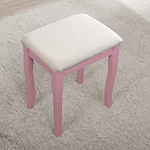 Roundhill Furniture Sanlo Wooden Vanity | Make Up Table and Stool Set | White