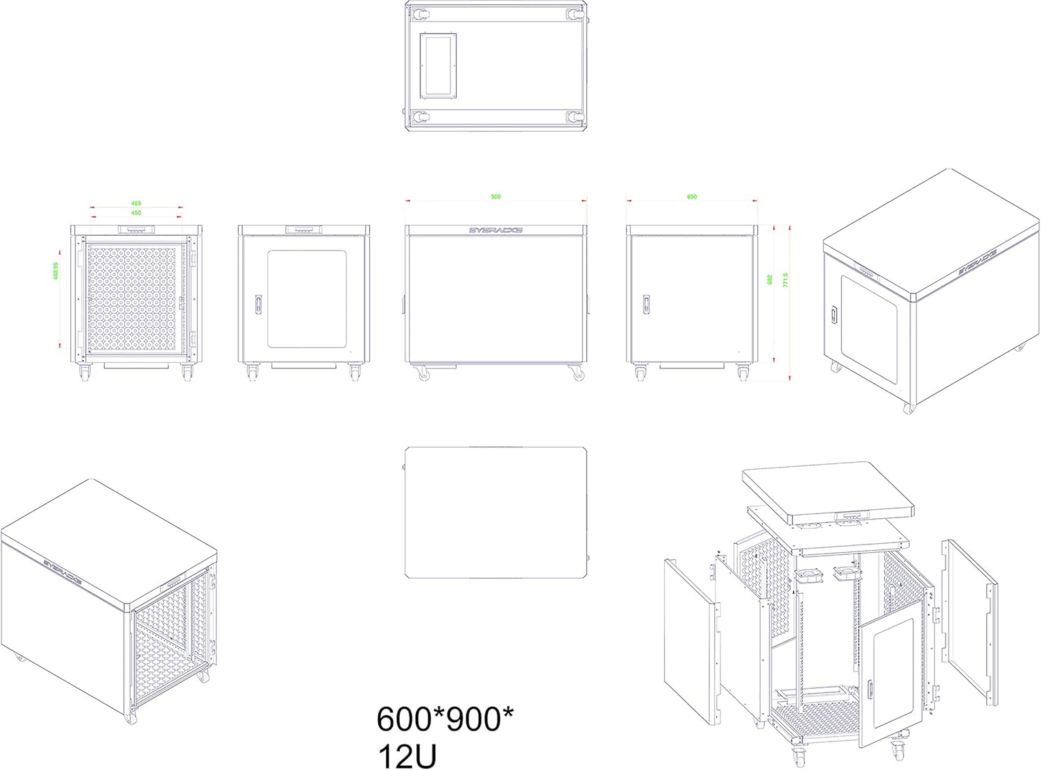 Sysracks 12U 35 inch Depth Soundproof Server Rack Cabinet Quiet Server Cabinet Enclosure Silent Acoustic Server Rack up to 36% Noise Reduction