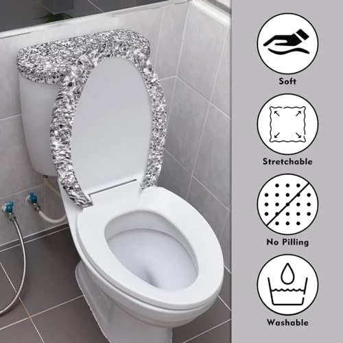 Christmas Bow Bell Toilet Tank Lid Cover and Toilet Seat Lid Cover 2 Pcs Set Toilets Covers with Elastic Cloth Fits Most Toilets Tanks & Lids