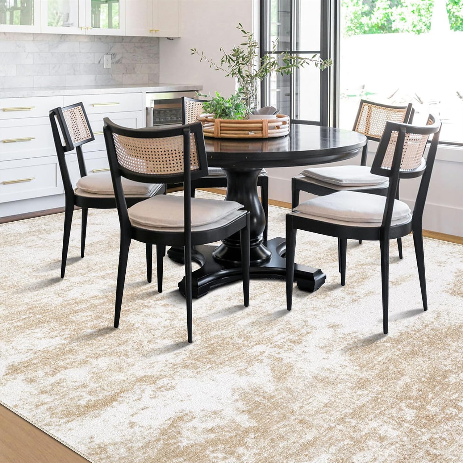 Area Rug Washable Rug 8x10: Large Modern Abstract Living Room Rug Anti-Slip Backing Stain Resistant Soft Indoor Carpet for Bedroom Kitchen Dining Room Table Home Office(Beige,8'x10')