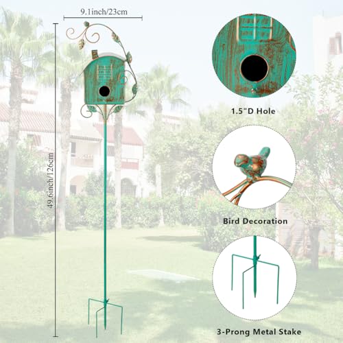 VEWOGARDEN Metal Bird Houses for Outside with Pole, Outdoor Bird House Feeder for Patio Yard Garden Decorations, Copper