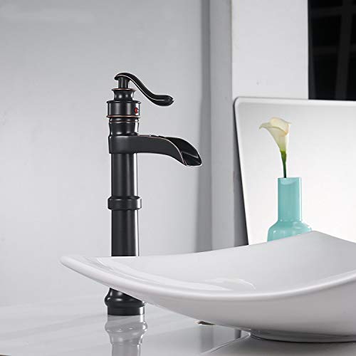 Oil Rubbed Bronze Vessel Sink Faucet Single Hole Faucet Bathroom Waterfall Faucet Farmhouse Single-Handle 1 Hole Deck Mount Bowl Tall Body