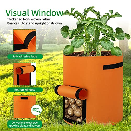 6-Pack 10 Gallon Grow Bags, Thickened Nonwoven Fabric Gallon Pots, Potato Growing Bags, Garden Fabric Grow Bags with Flap and Handles, Vegetable Grow Pots 6 Pack
