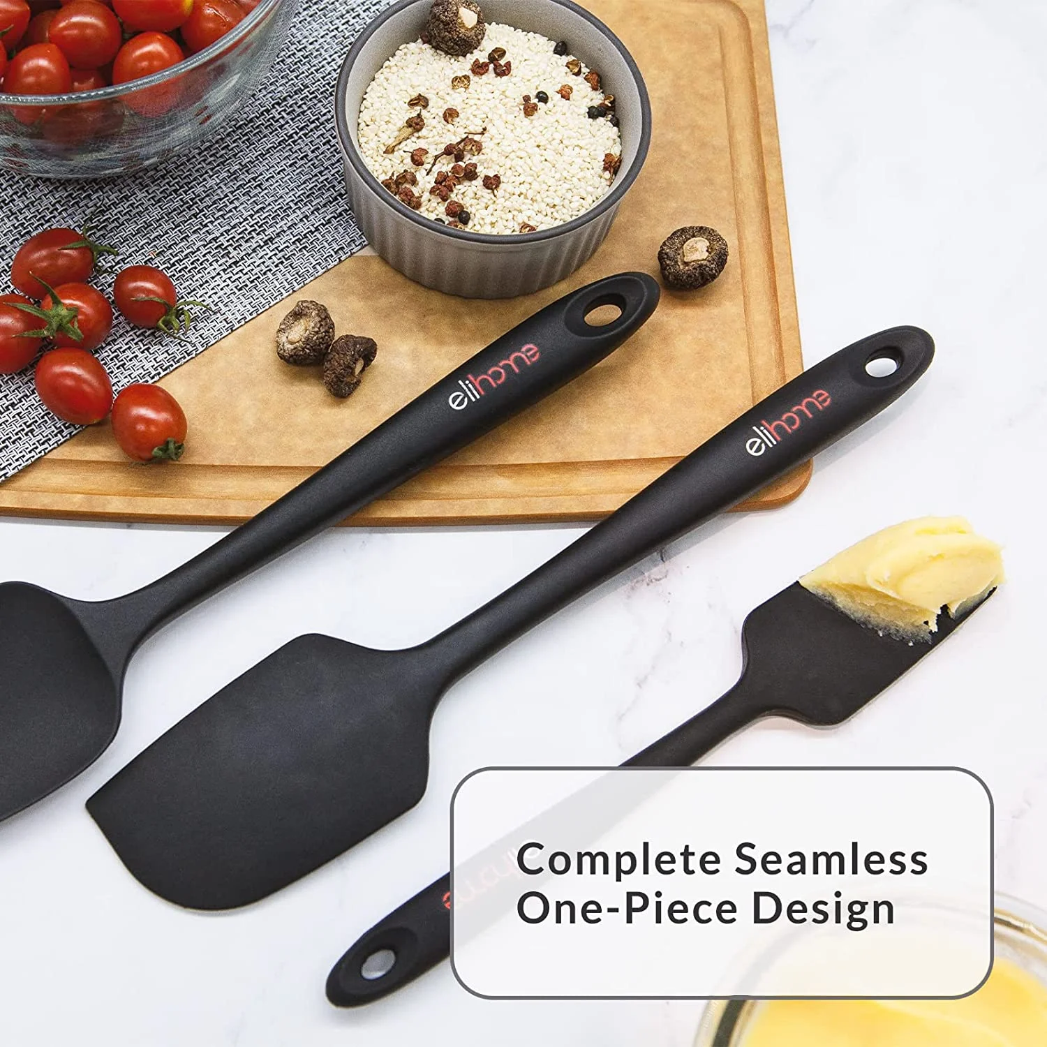 Elihome Chef Series 3 Piece Silicone Spatula Set - 600°F Heat Resistant Non Stick Rubber Kitchen Scraper Spatulas for Cooking, Baking, and Mixing – BPA Free and LFGB Certified Silicone (Grey)