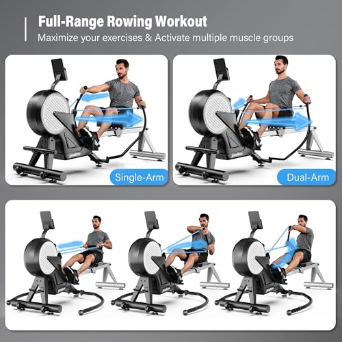 pooboo Rowing Machines for Home, Dual Wind & Magnetic Resistance, Foldable Row Machine 400 LB Weight Capacity, 14 Levels Resistance Quiet Rowers for at Home Exercise, App Supported