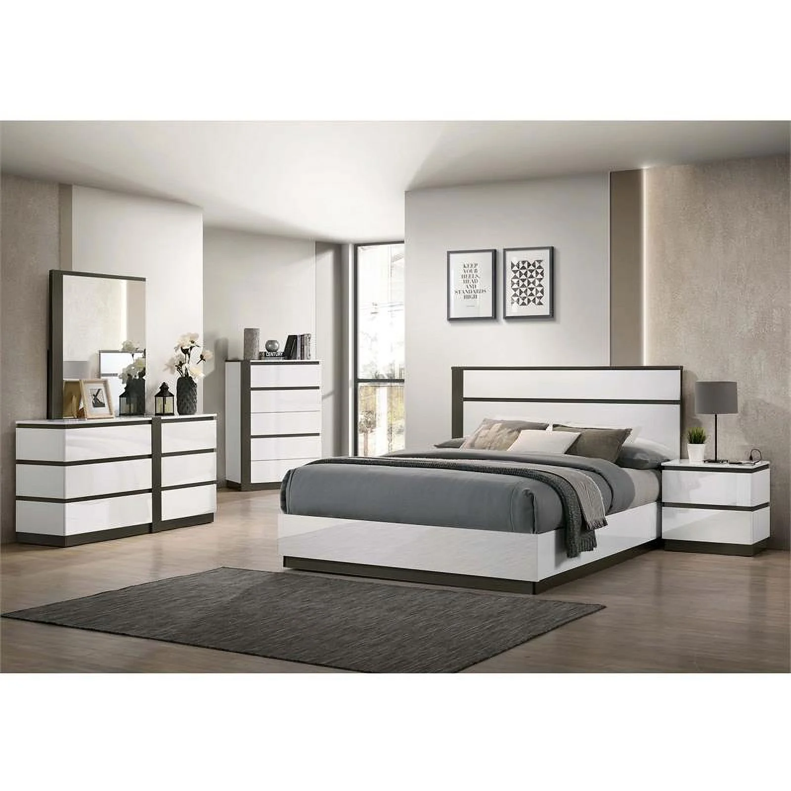 Furniture of America Misti Contemporary Wood Platform King Bed in White