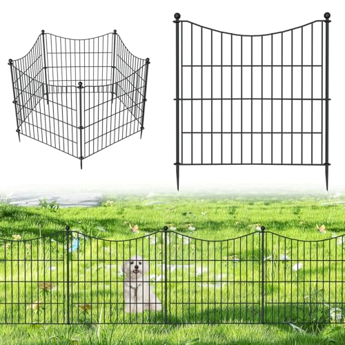 5 Panels No Dig Decorative Outdoor Garden Fence for Yard, 24 in(H) X 10 ft(L) Animal Barrier Fencing Rustproof Metal Wire Panel Border for Dog, Rabbits, and Patio Temporary Ground Stakes Defense
