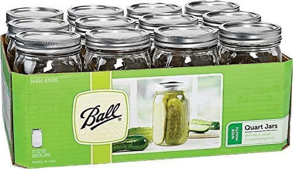 Ball Wide Mouth Quart (32 oz) Jars with Lids and Bands (3 Pack of 12)