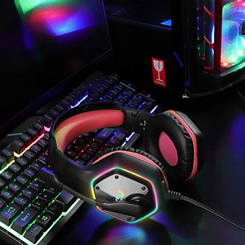 EKSA E1000 Gaming Headset, Computer Headphones with Noise Canceling Mic & RGB Light, 7.1 Surround Sound, Compatible with PC, PS4 PS5 Console, Laptop (Blue)