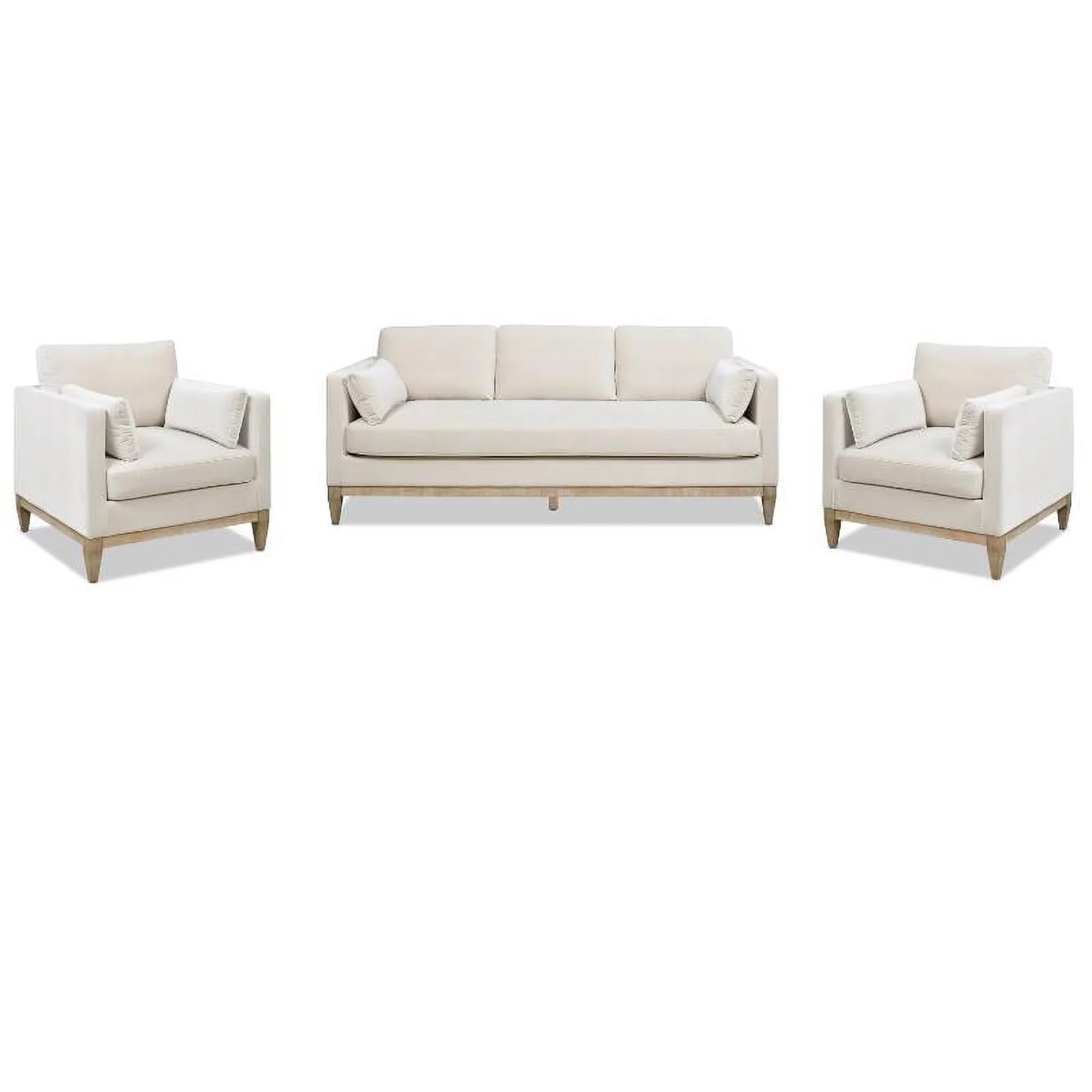 Knox Modern Farmhouse 3 Piece Velvet Arm Chair & Sofa Set in Beige