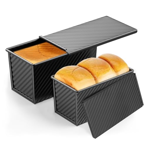Cast Iron Bread Pan with Lid - 2LB Capacity (13x5 Inch) Large Pullman Loaf Pan for Homemade Bread - Non-Stick，Dual Handle, Pre-Seasoned, Rust-Resistant (Black-Cast Iron)