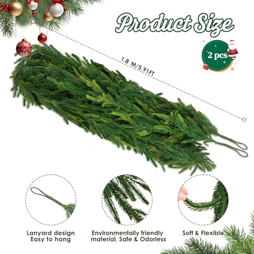 Christmas Garland Decorations Indoor Decor: 6 FT Artificial Realistic Pine Garland Green Faux Greenery Garland for Mantle Staircase Table Wall Outdoor Christmas Decorations