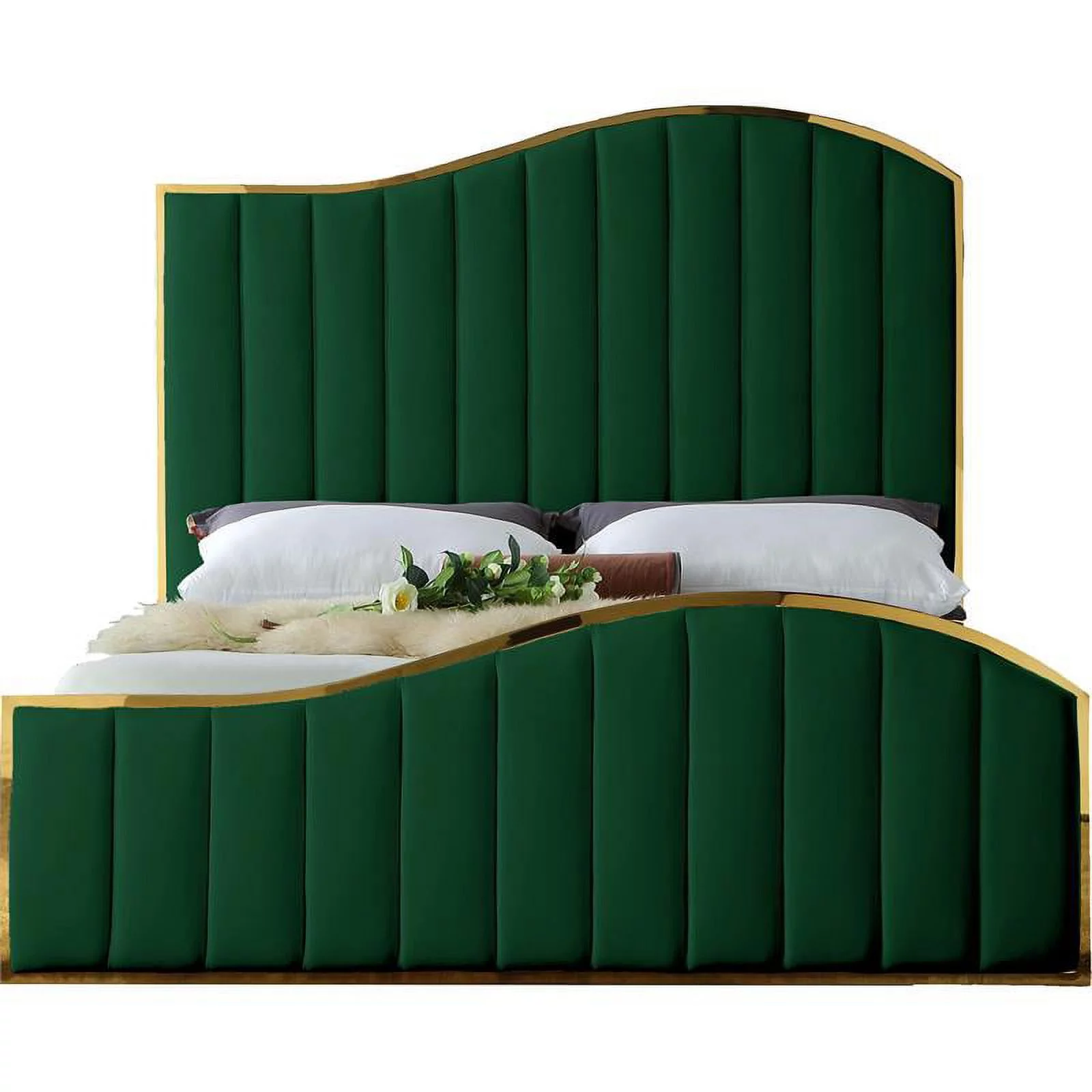 Meridian Furniture Jolie Solid Wood and Velvet King Bed in Green
