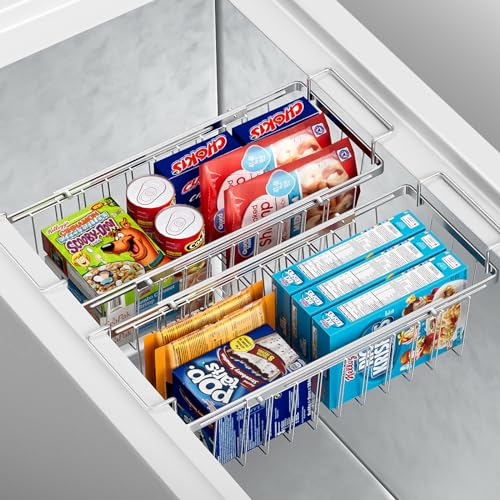 Orgneas Freezer Baskets for Chest Freezer, Capacity Expandable Deep Freezer Organizer Bins Adjustable From 16.5
