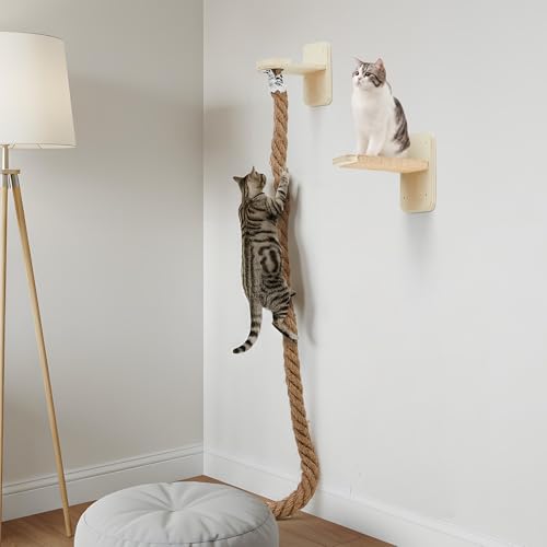 Weysat Cat Tree with 2 x 59.1 Inch Climbing Rope Wall Mounted Cat Climbing Tower Toy with Scratching Post Kitten Rope Ladder with Jumping Platform Wall Steps for Playing and Rest