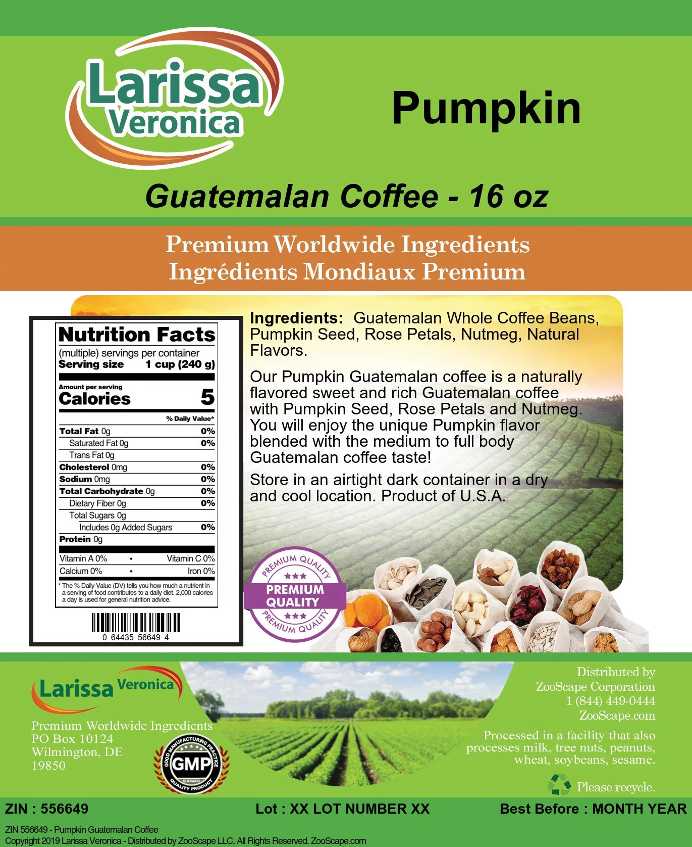 Larissa Veronica Pumpkin Guatemalan Coffee, (Pumpkin, Whole Coffee Beans, 16 oz, 1-Pack, Zin: 556649)