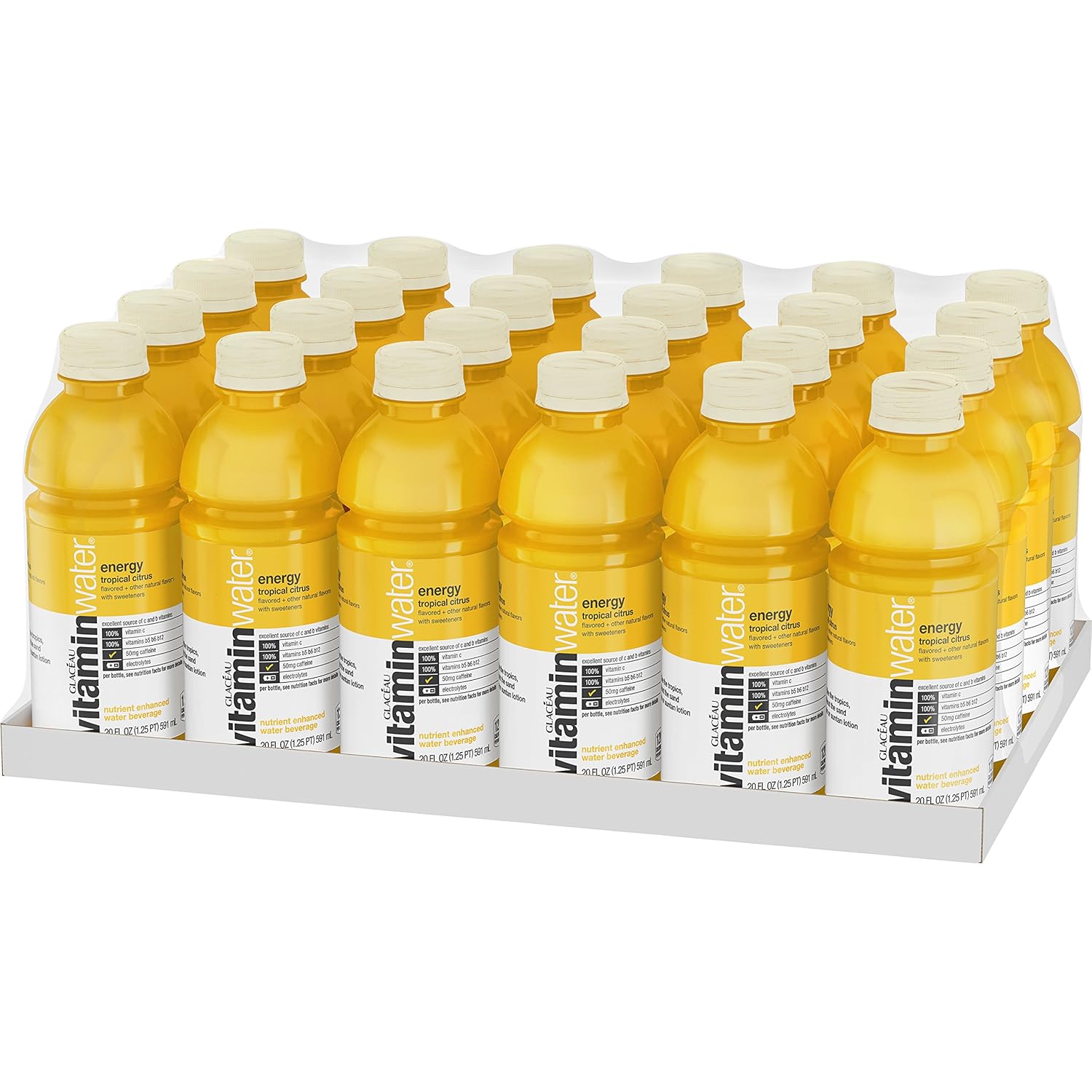 vitaminwater energy electrolyte enhanced water w/ vitamins, tropical citrus drinks, 20 fl oz, 24 Pack