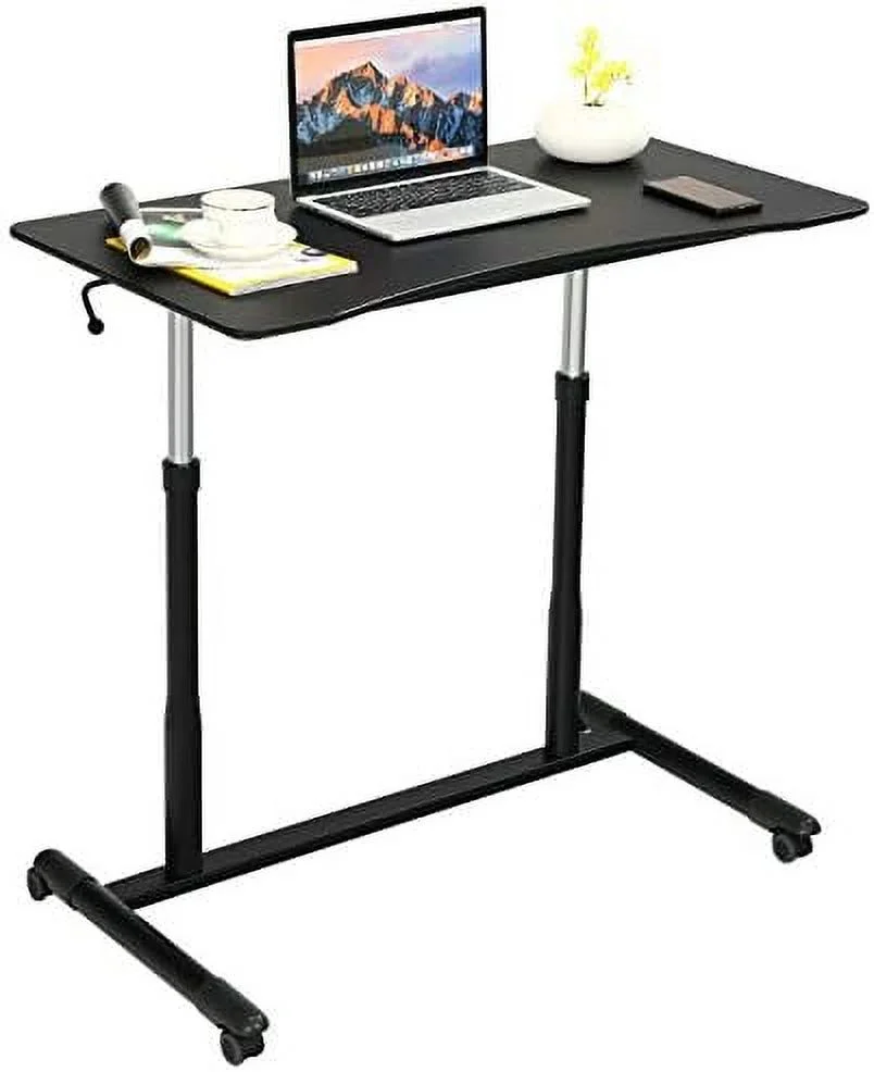 RUNFAYBIU Mobile Standing Desk Computer Desk  Height Adjustable Stand Up Desk with 4 Wheels  Rolling Compact Standing Desk with Steel Frame  MDF PVC Tabletop  Ideal for Home Office (Black
