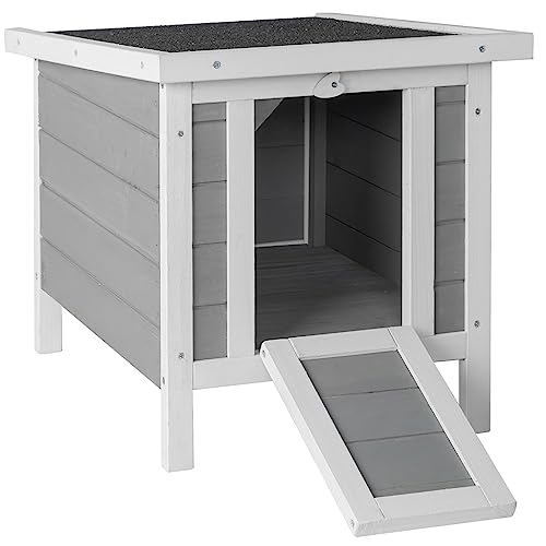 Cat House Outside, Weatherproof Wooden Bunny Rabbit Cat Hutch Outdoor Pet Cage Shelter Feral Cat House, Small Pet House and Habitats