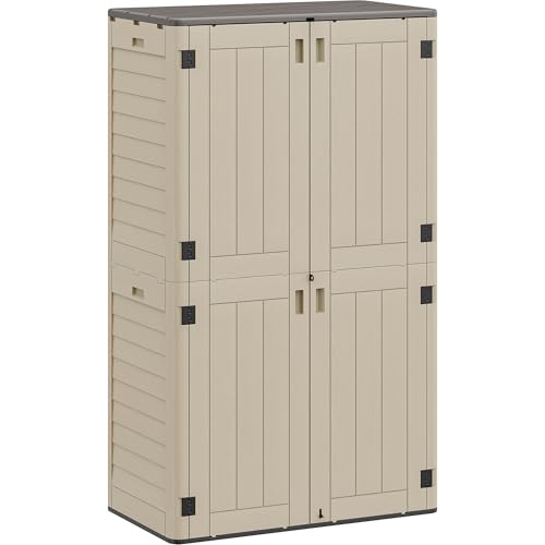 YITAHOME 60 cuft Vertical Outdoor Storage Shed w/o Shelf, Large Waterproof Storage Cabinet for Garden Shed, Tall Outdoor Storage Shed for Garage, Pool Storage, Resin, Lockable, Dark Gray