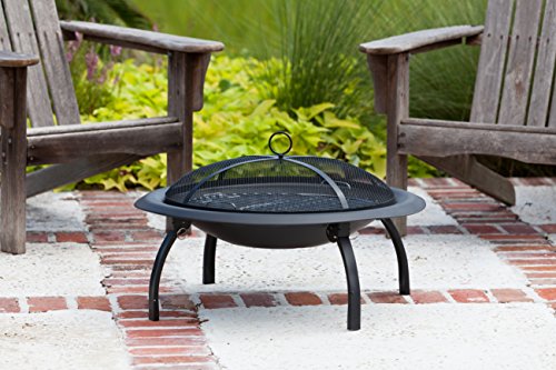 Fire Sense 60873 Fire Pit Portable Folding Round Steel with Folding Legs Wood Burning Lightweight Included Carrying Bag & Screen Lift Tool - Black - 22
