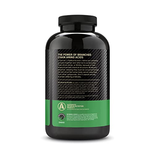 Optimum Nutrition Instantized BCAA Branched Chain Essential Amino Acids Capsules, 1000mg, 200 Count