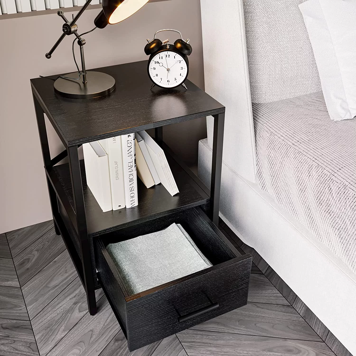 Black End Tables With Drawer, Black Side Tables Living Room, Nightstand Bedside Tables, End Table