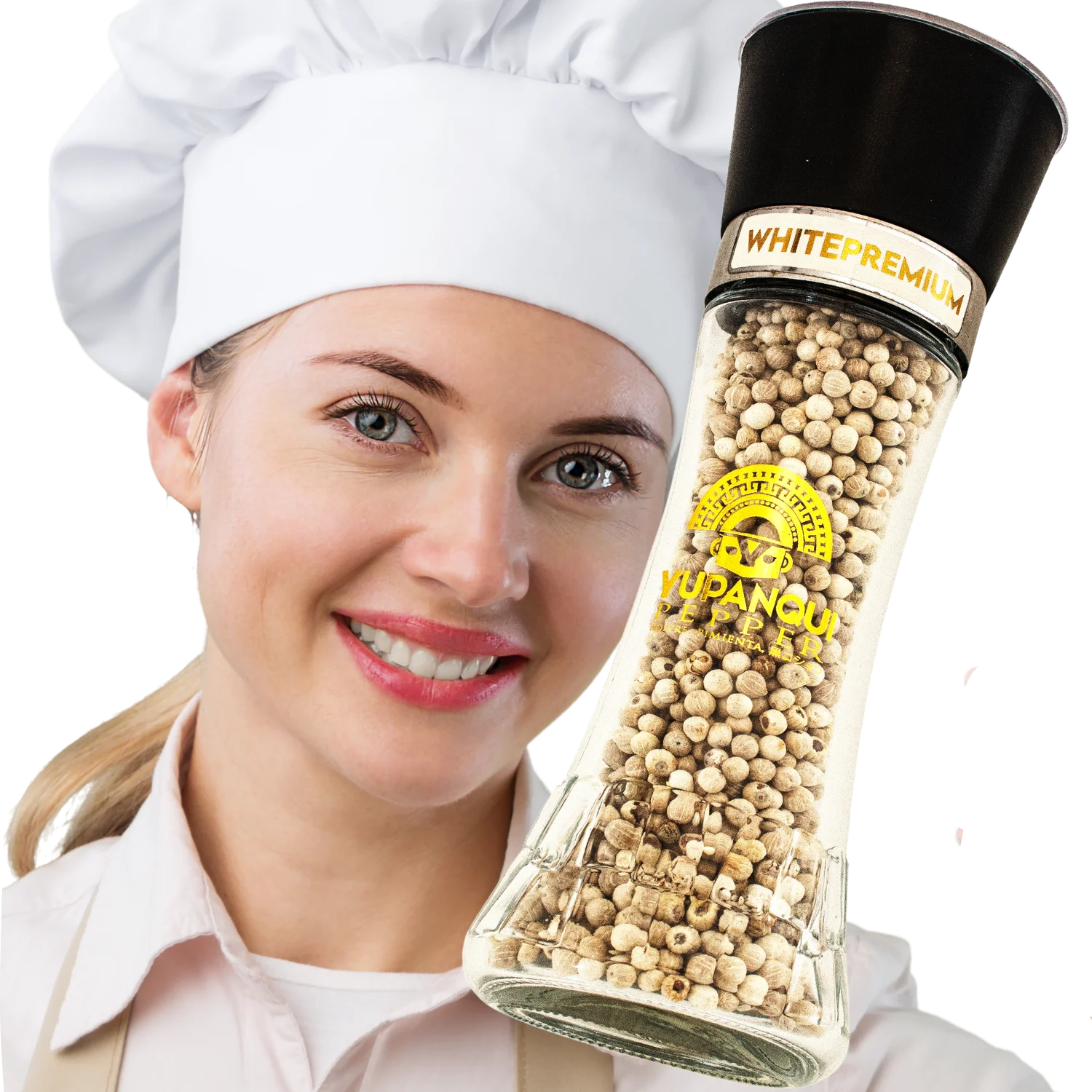 Yupanqui White Pepper Grinder 3oz Gourmet Flavor Vegan White Peppercorns FOR MEDITERRANEAN CUISINE