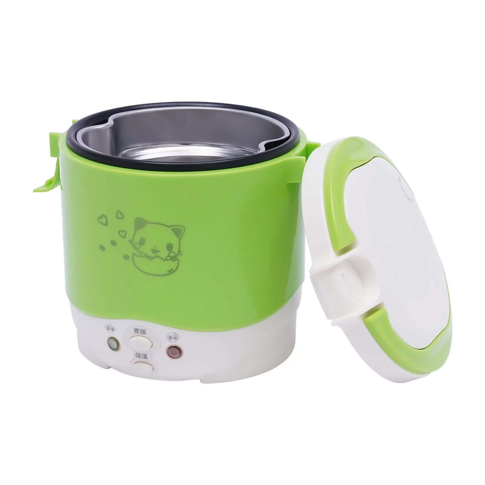 1L Car Mini Travel Lunch Box Electric Rice Cooker Steamer White/Green 12V