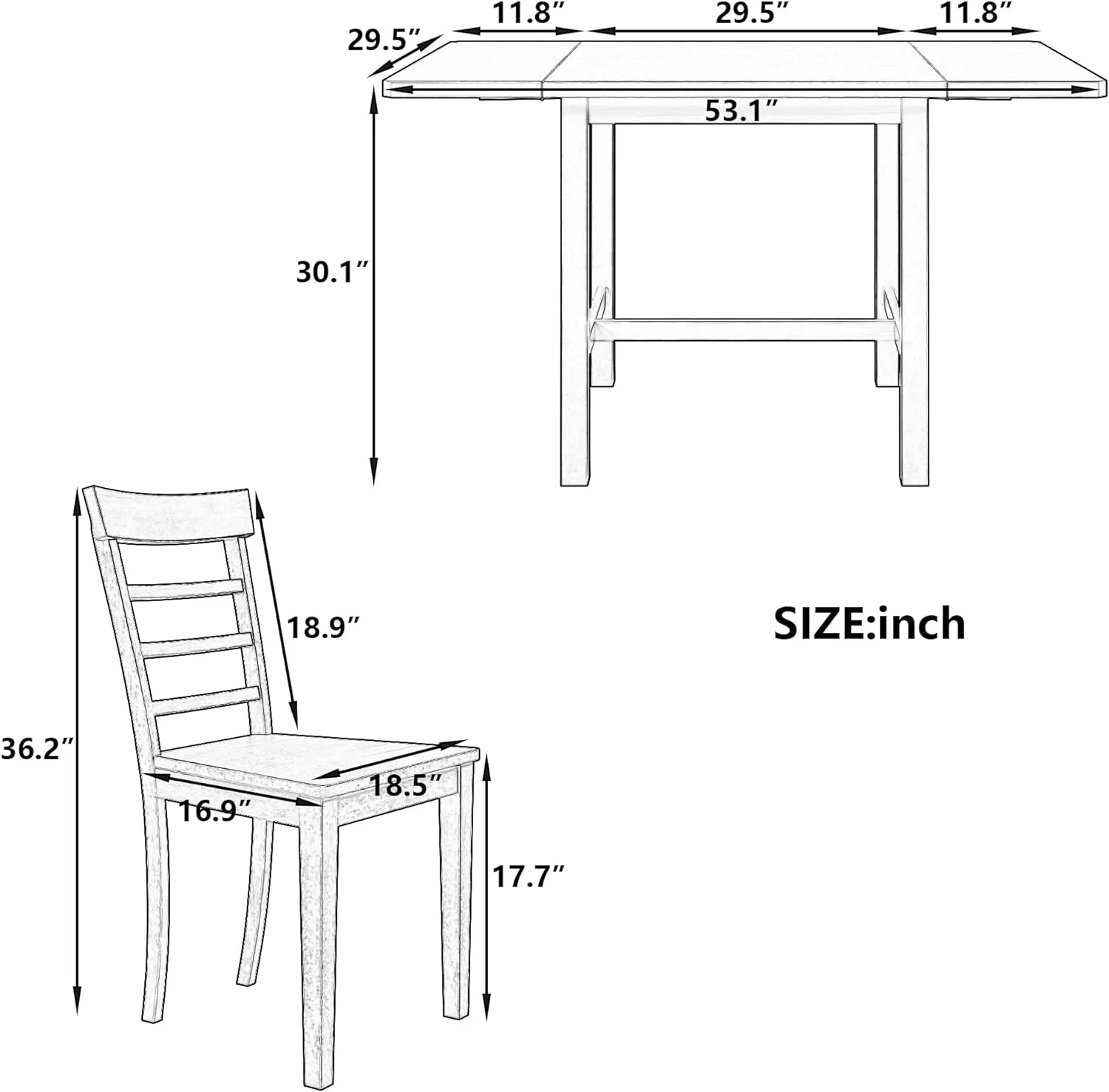 Wood Drop Leaf Dining Table Set With 4 Ladder Back Chairs, Space-Saving Breakfast Nook Table Set For Small Places, Grey