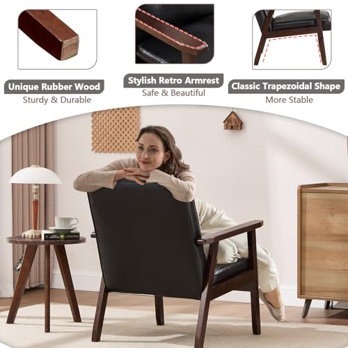 ANJ Mid Century Modern Accent Chair, Tufted Fabric Upholstery, Wood Frame, Beige