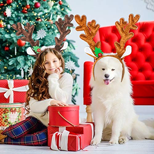 HANSGO Reindeer Antlers Headband, 2PCS Deer Antlers with Bells Cute Christmas Reindeer Ears
