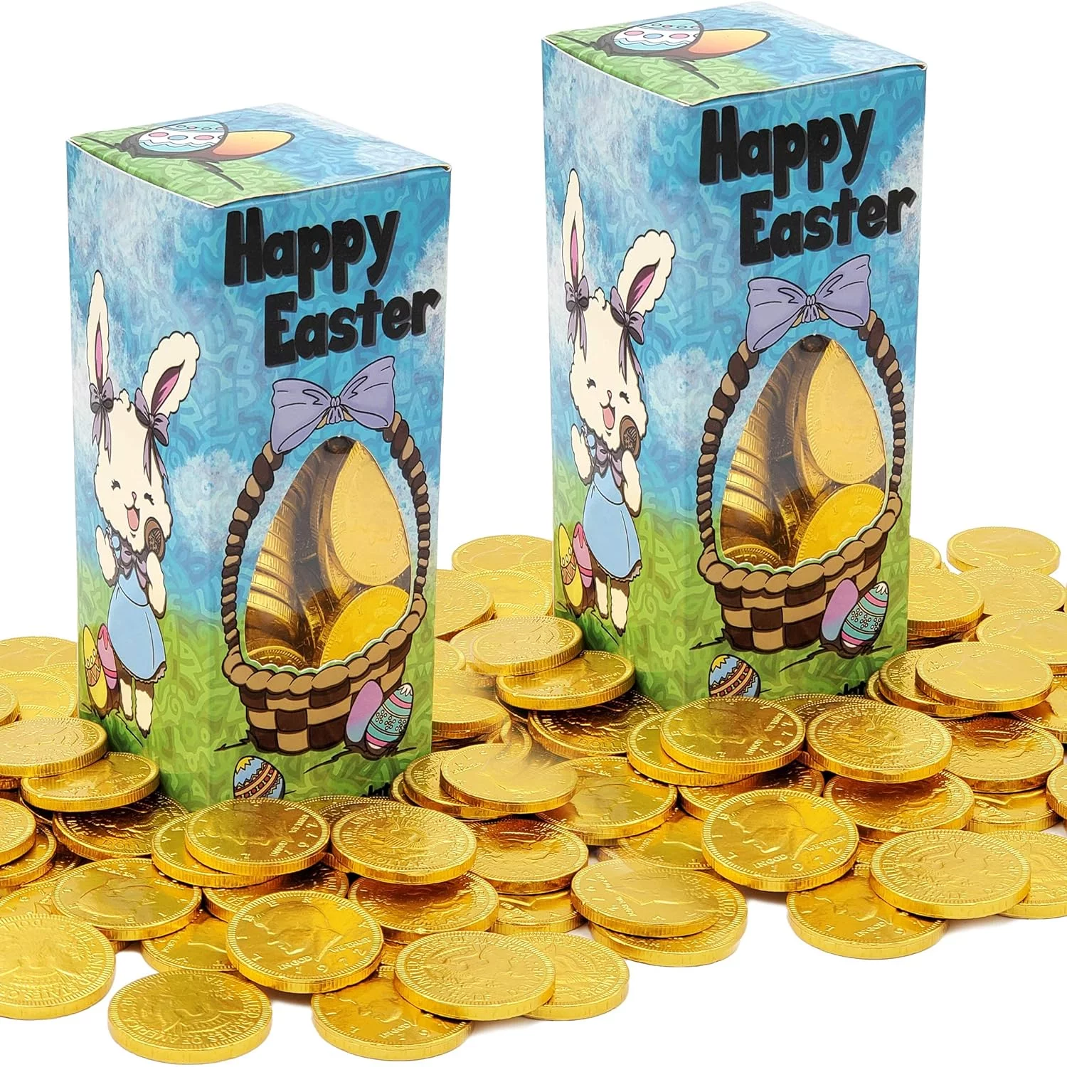 Happy Easter Belgian Milk Chocolate Coins, Kosher Certified Dairy, Nut-Free, 1LB (2-Pack)